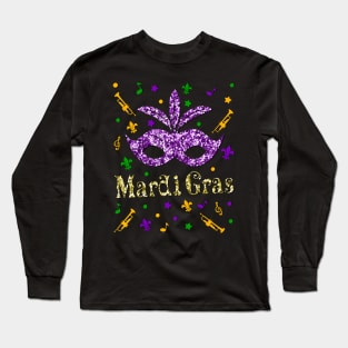 Mardi Gras 2020 Girls Mask Beads New Orleans Party Long Sleeve T-Shirt